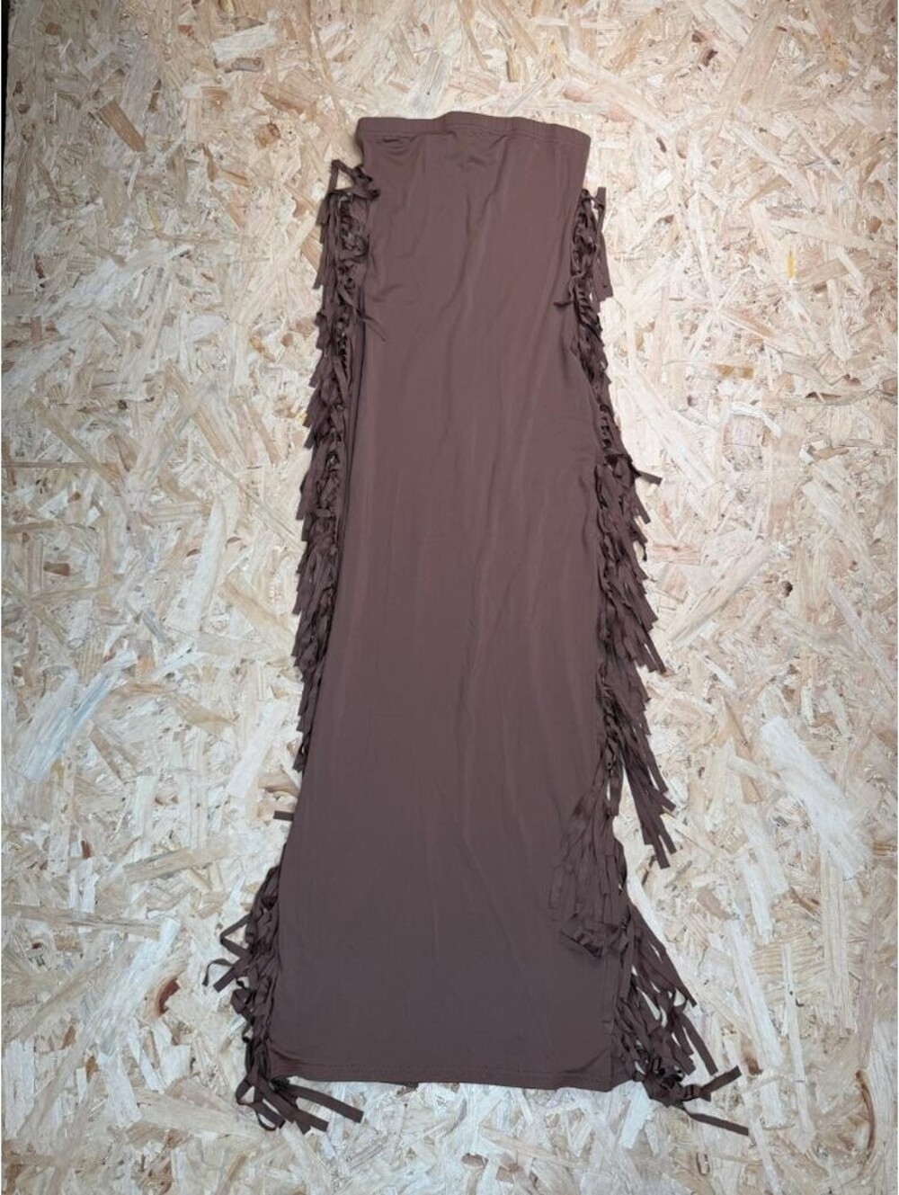 Daisy Women Brown Fringe Maxi Skirt Size S Stretch Side Tassel Western Boho
